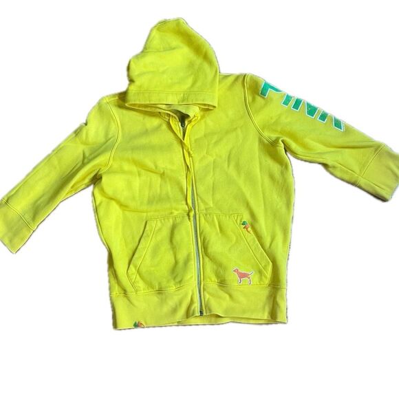 PINK Victoria's Secret Bright Yellow Zip-Up Hoodie Size Small - Picture 1 of 9